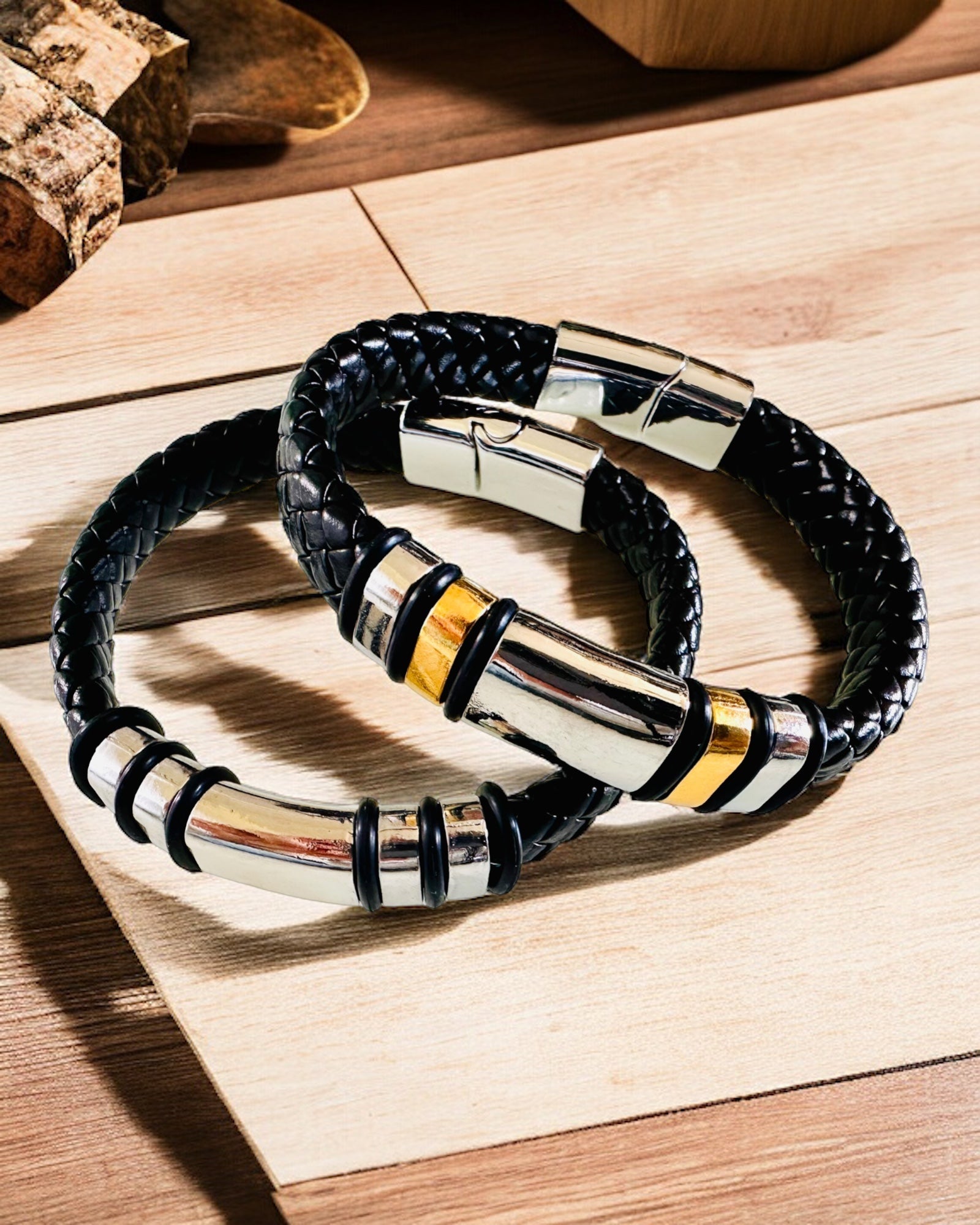 Egyedi Gravírozású, Mágneses Kapoccsal Ellátott Divatos Hip Hop Karkötő Férfiaknak – Válasszon Stílust Ezüst vagy Arany Díszítéssel, 22 cm PU Bőr