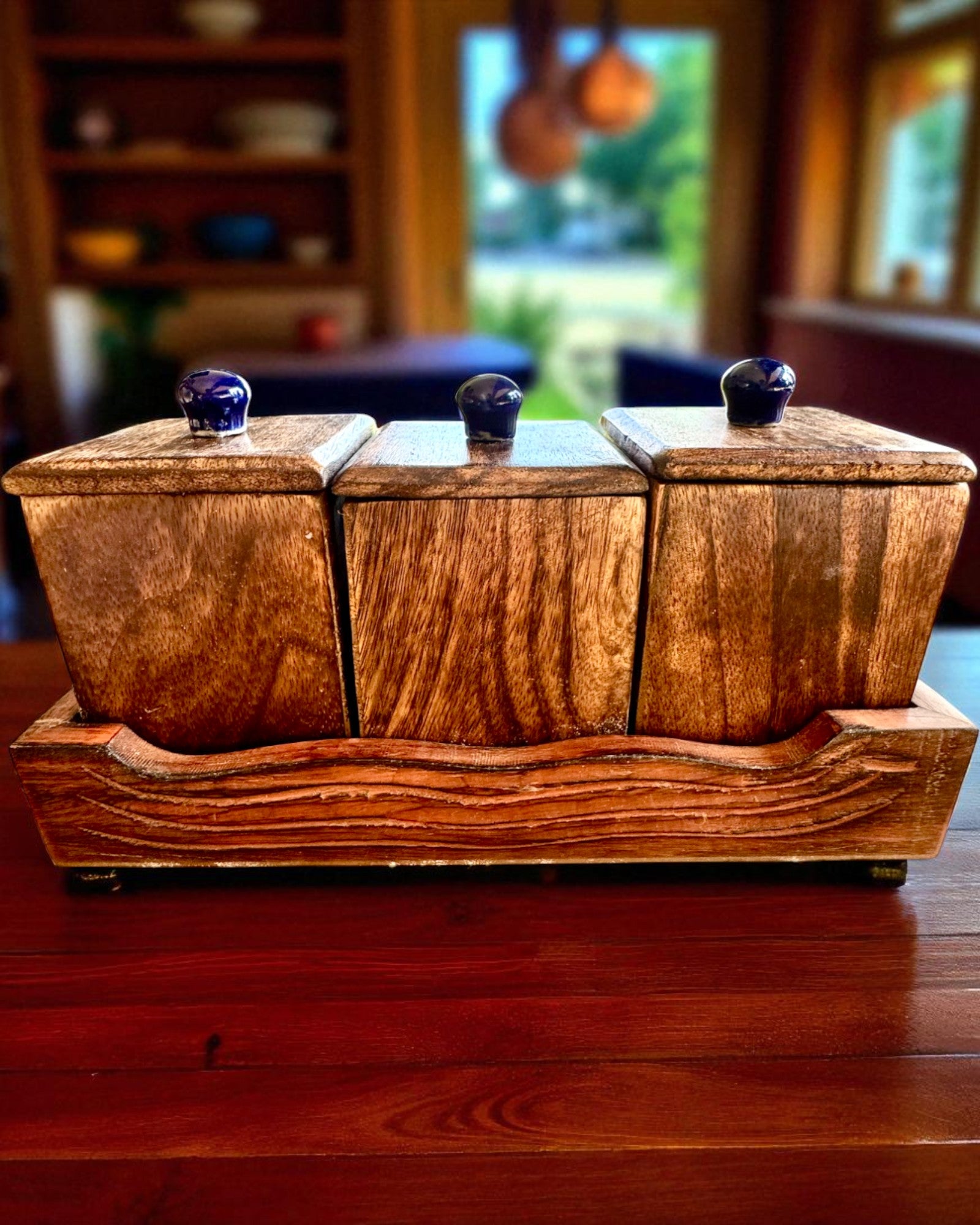 Royal Trio Készlet – Tea, Kávé, Cukor Shisham fából, kézzel készített, gravírozási lehetőséggel ajándékba