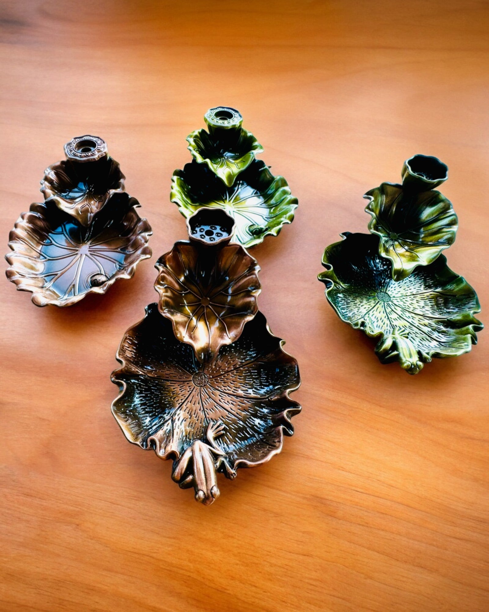 Elegáns Fém Lótuszlevél Füstölőtartó - 4 választható változat, személyre szabható gravírozással ajándékba