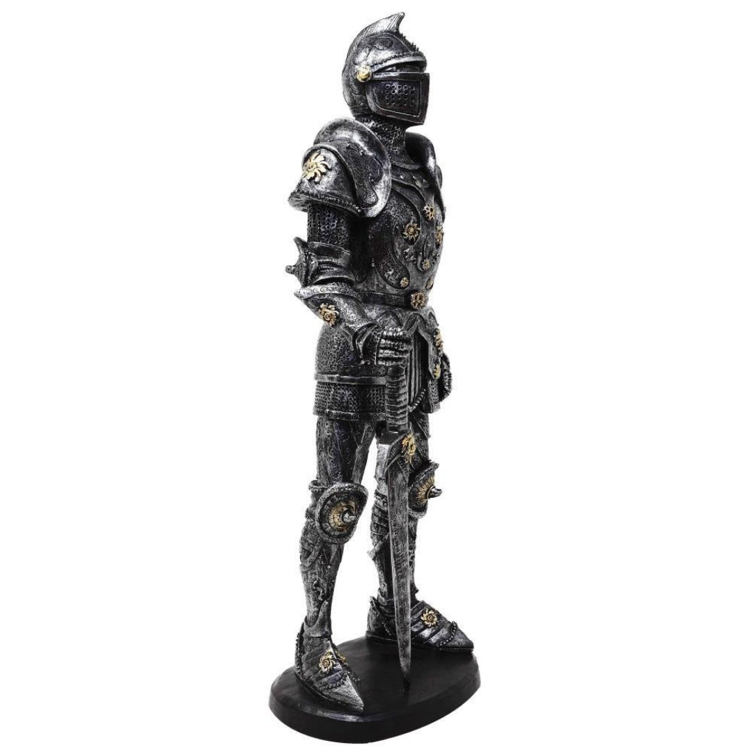 Dekoratív lovagfigura páncélban, 39cm, ezüst, személyre szabható gravírozással