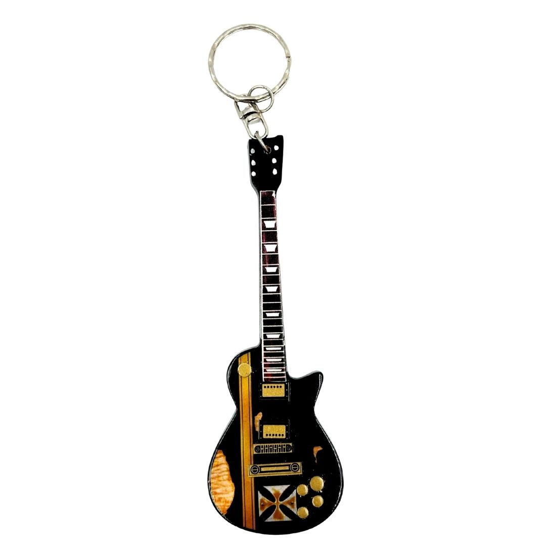 Metallica James Hetfield Iron Cross gitár kulcstartó, gravírozással személyre szabható