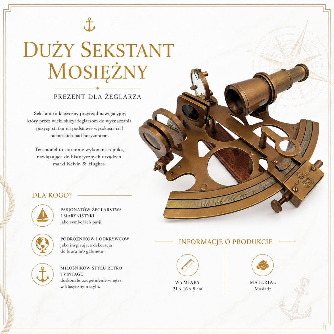 Duży Mosiężny Sekstant z Możliwością Personalizacji Grawerem