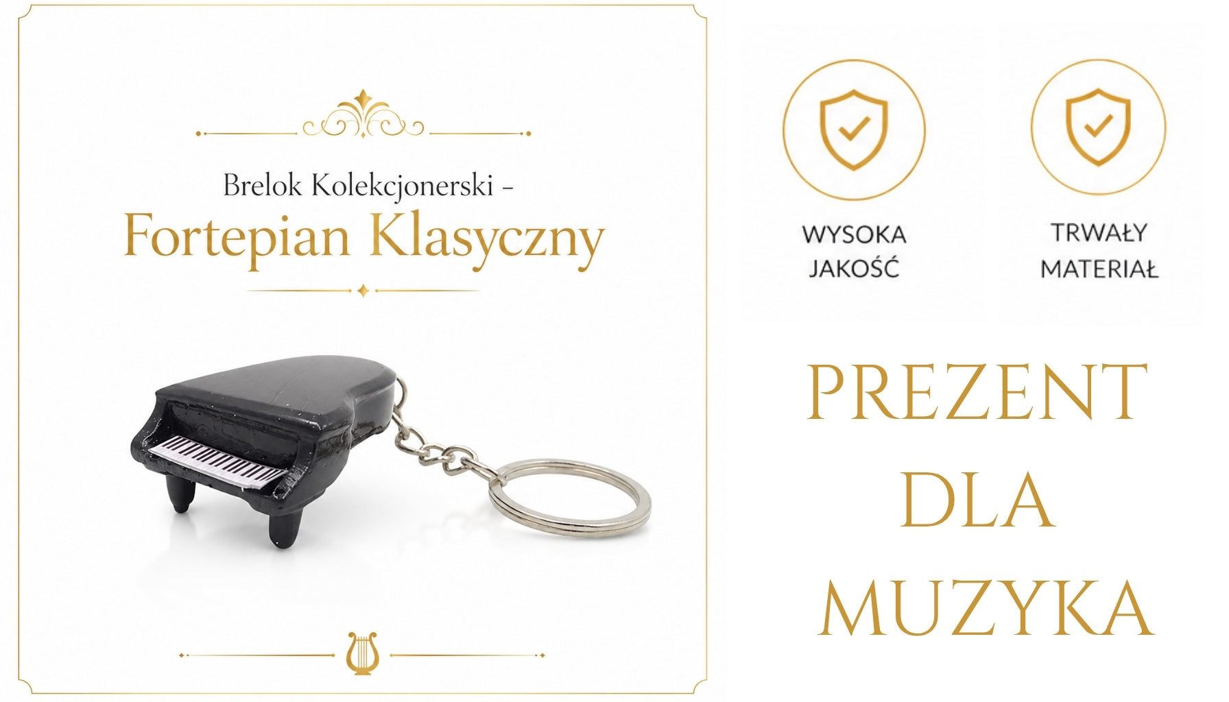 ECK-0863 klasszikus zongora gyűjtői kulcstartó személyre szabott gravírozással – elegáns fekete ajándéktárgy klasszikus zene kedvelőinek és zongoristáknak