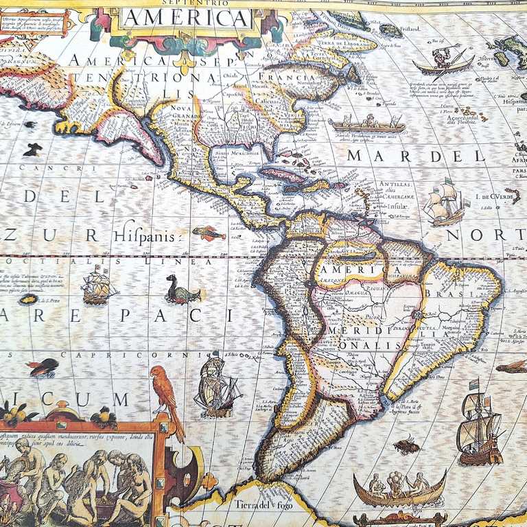 Amerika térképe, 1628. - J. Hondius reprint, személyre szabható gravírozással - ideális ajándék utazóknak és a történelem kedvelőinek - méretek: 37,5 x 50 cm