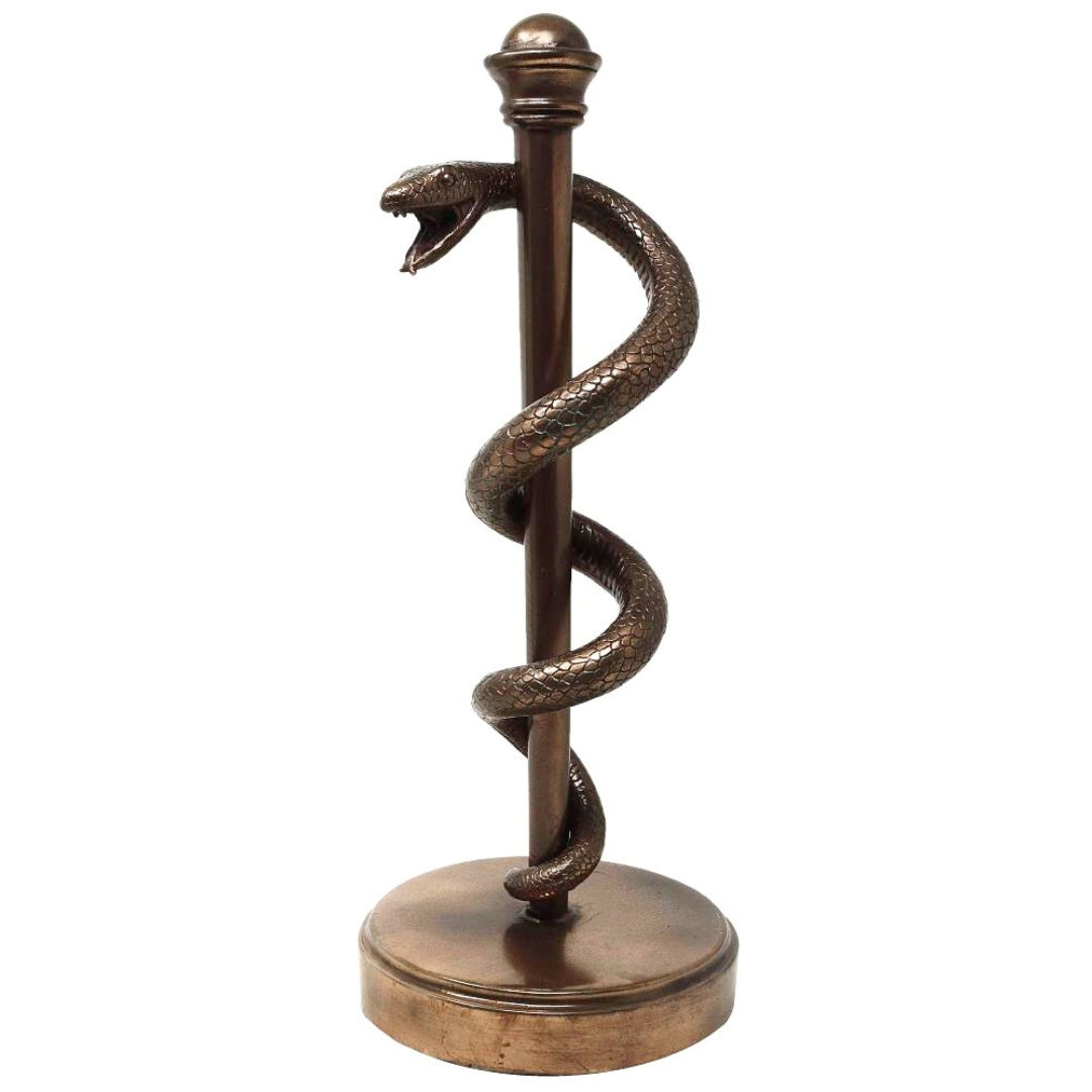 30 cm-es Aszklépiosz pálcája figura gyantából - személyre szabott ajándék orvosnak, ápolónak vagy gyógyszerésznek - barna/réz dekoráció gravírozással