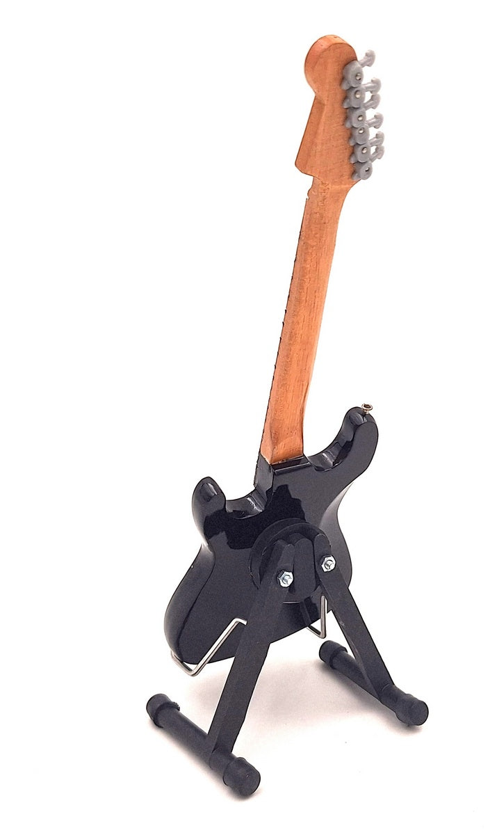 Kurt Cobain ihlette mini gitár, személyre szabható gravírozással, kézzel készült mahagóni fából, fekete/fehér, magasság 27,5 cm