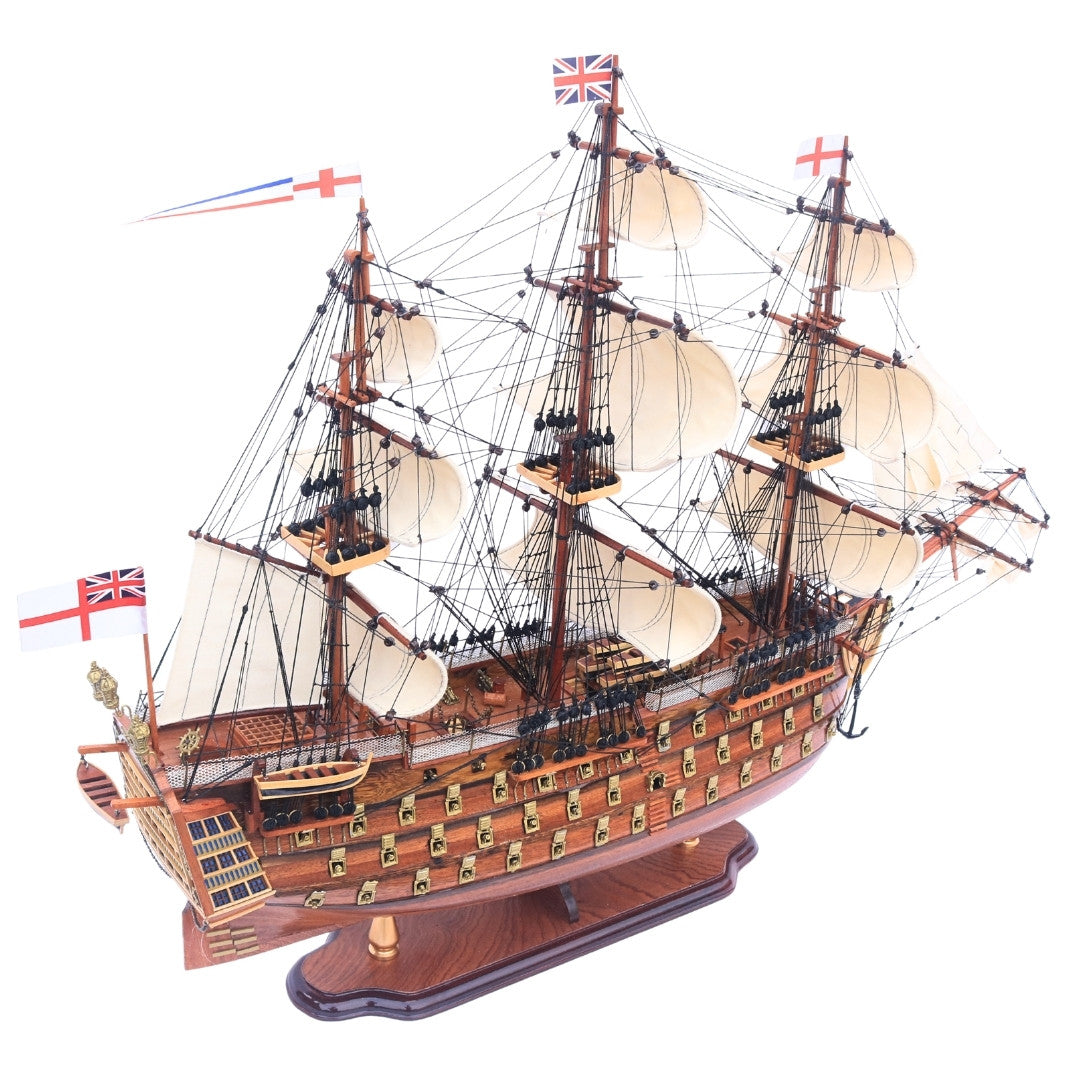 Exkluzív nagy HMS Prince hadihajó vitorláshajó-modell, 94cm, személyre szabható gravírozással