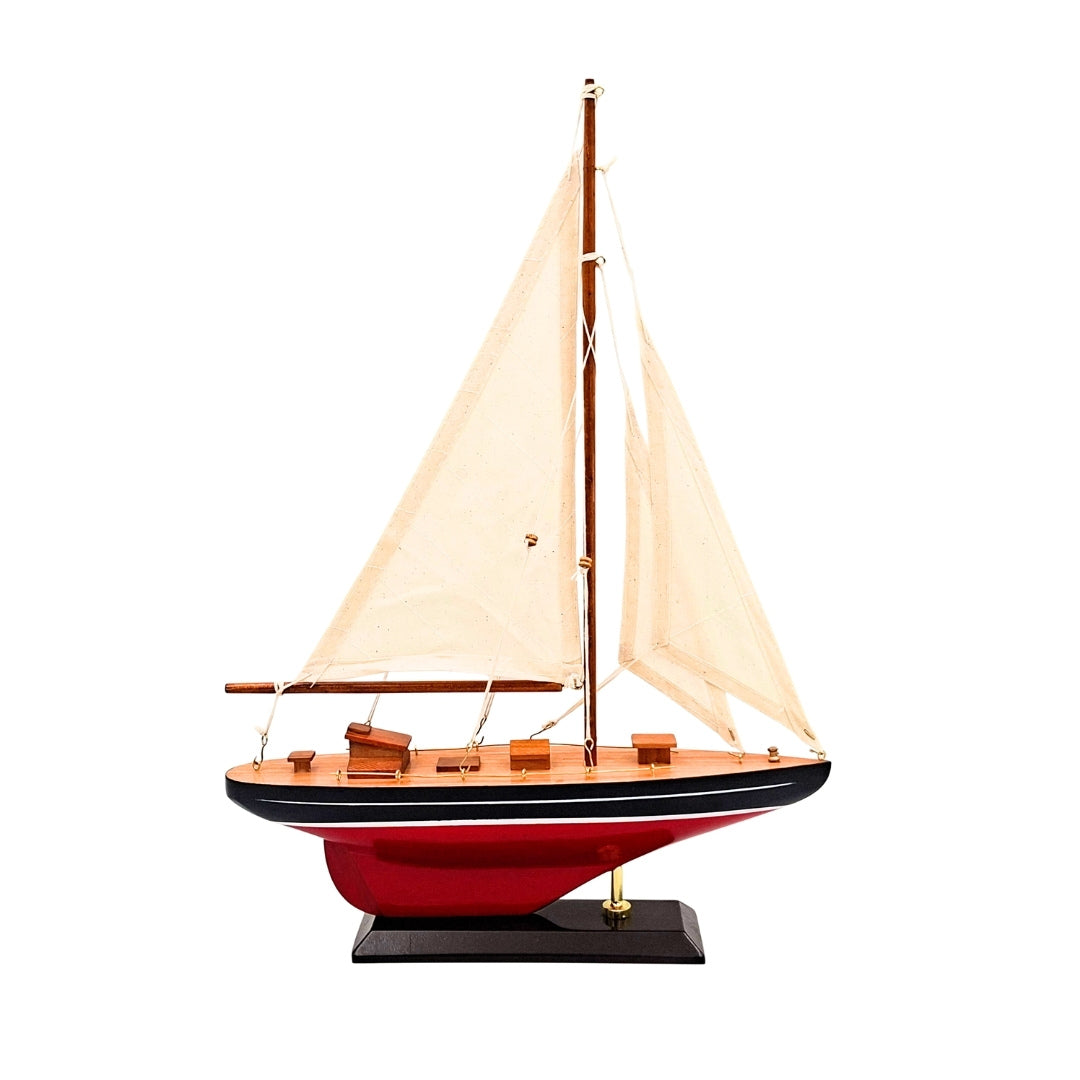 Elegáns fa vitorlás jacht modell 30 cm, gravírozásos személyre szabással