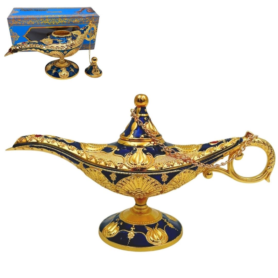 LABB Aladdin-lámpa aranyszínű fém díszítésekkel, sötét tengerészkék, 22 x 7 x 11 cm