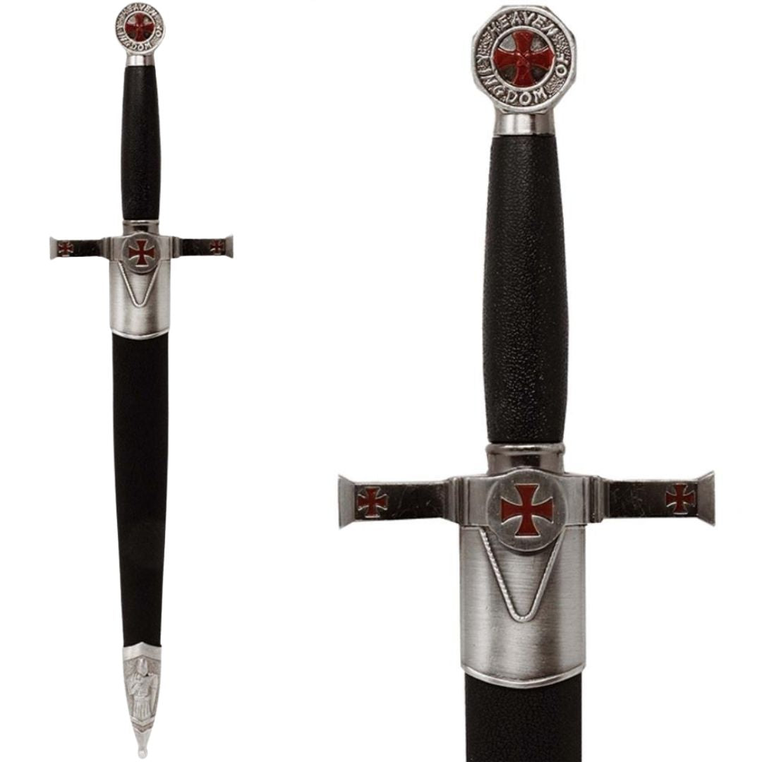 Sztylet Dekoracyjny Templariuszy z Pochwą i Grawerem - Replika ze Stali Nierdzewnej, 40 cm