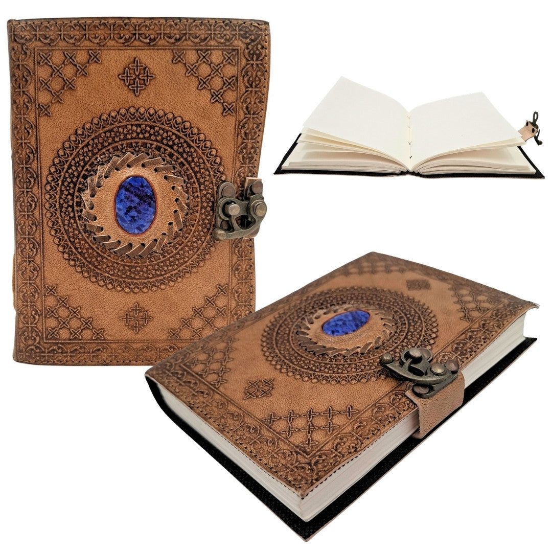Notes Skórzany Retro z Kamieniem - Personalizowany Notatnik z Grawerem - Skóra Bawola, Brązowy, 18x13 cm