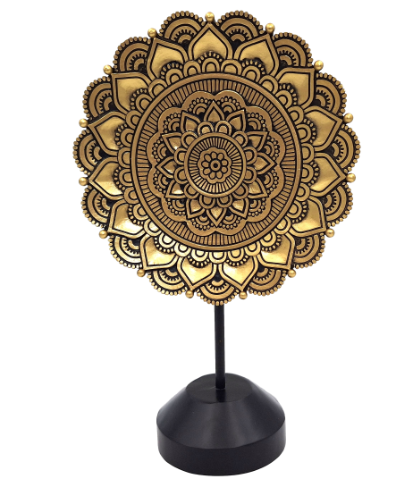 Ovális mandala szobrocska, 35cm - arany buddhista dekoráció személyre szabható gravírozással