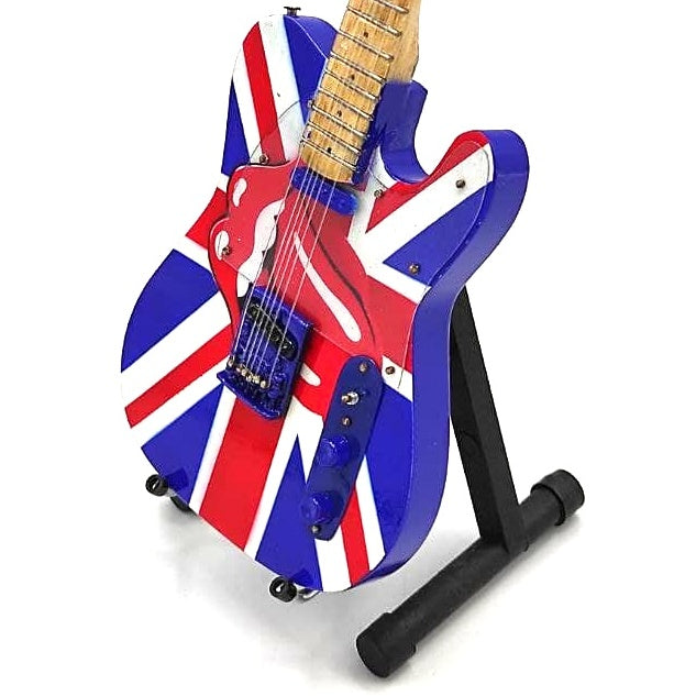 Rolling Stones UK&Tongue MGT-2301B gyűjtői minigitár mahagónifából, gravírozással személyre szabható, ideális ajándék minden alkalomra, magassága 27,5 cm