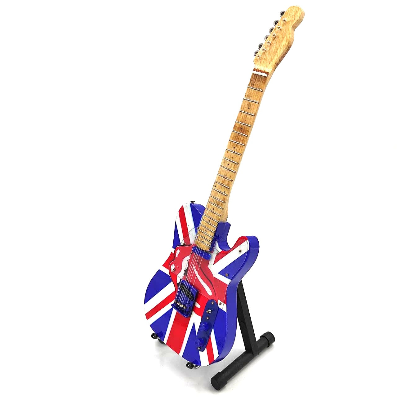 Rolling Stones UK&Tongue MGT-2301B gyűjtői minigitár mahagónifából, gravírozással személyre szabható, ideális ajándék minden alkalomra, magassága 27,5 cm