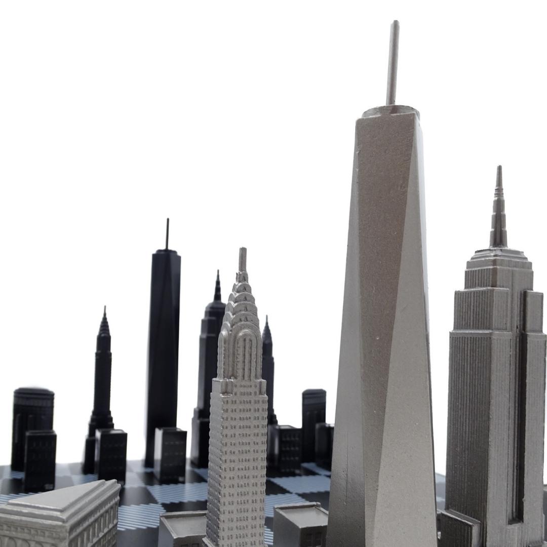 New York-i Skyline sakk rozsdamentes acélból, gravírozással