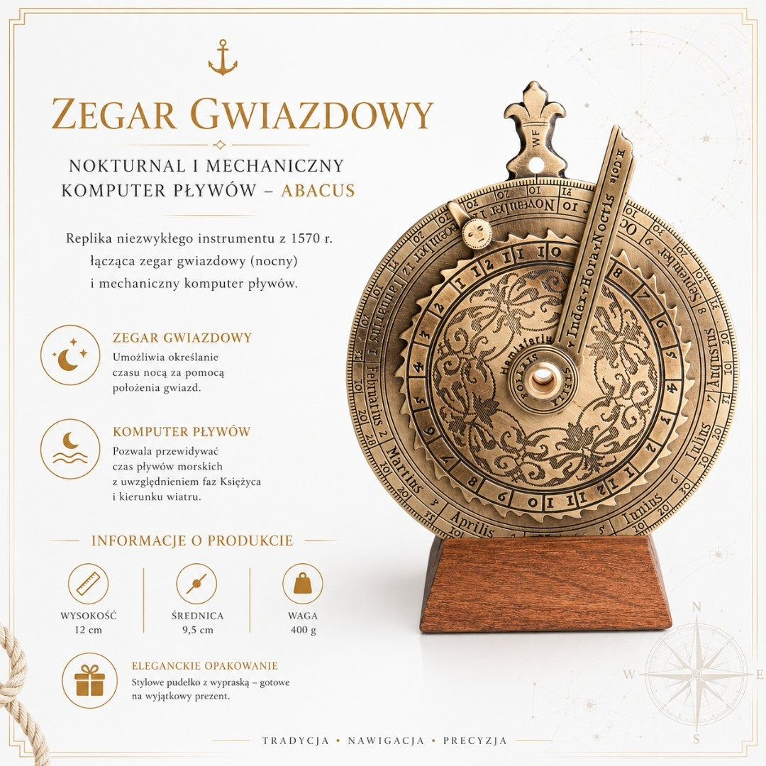 Zegar Gwiazdowy Nokturnal Mechaniczny Komputer Pływów Abacus H31 z Personalizowanym Grawerem