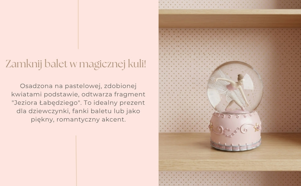 Táncoló balerina üveggömbben 12cm, gravírozás személyre szabásának lehetőségével – elegáns pasztell ajándékdekoráció balettkedvelőknek, polirezinnel és üvegből készült