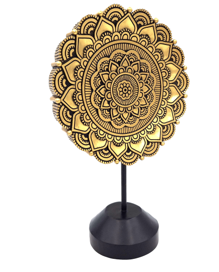 Ovális mandala szobrocska, 35cm - arany buddhista dekoráció személyre szabható gravírozással