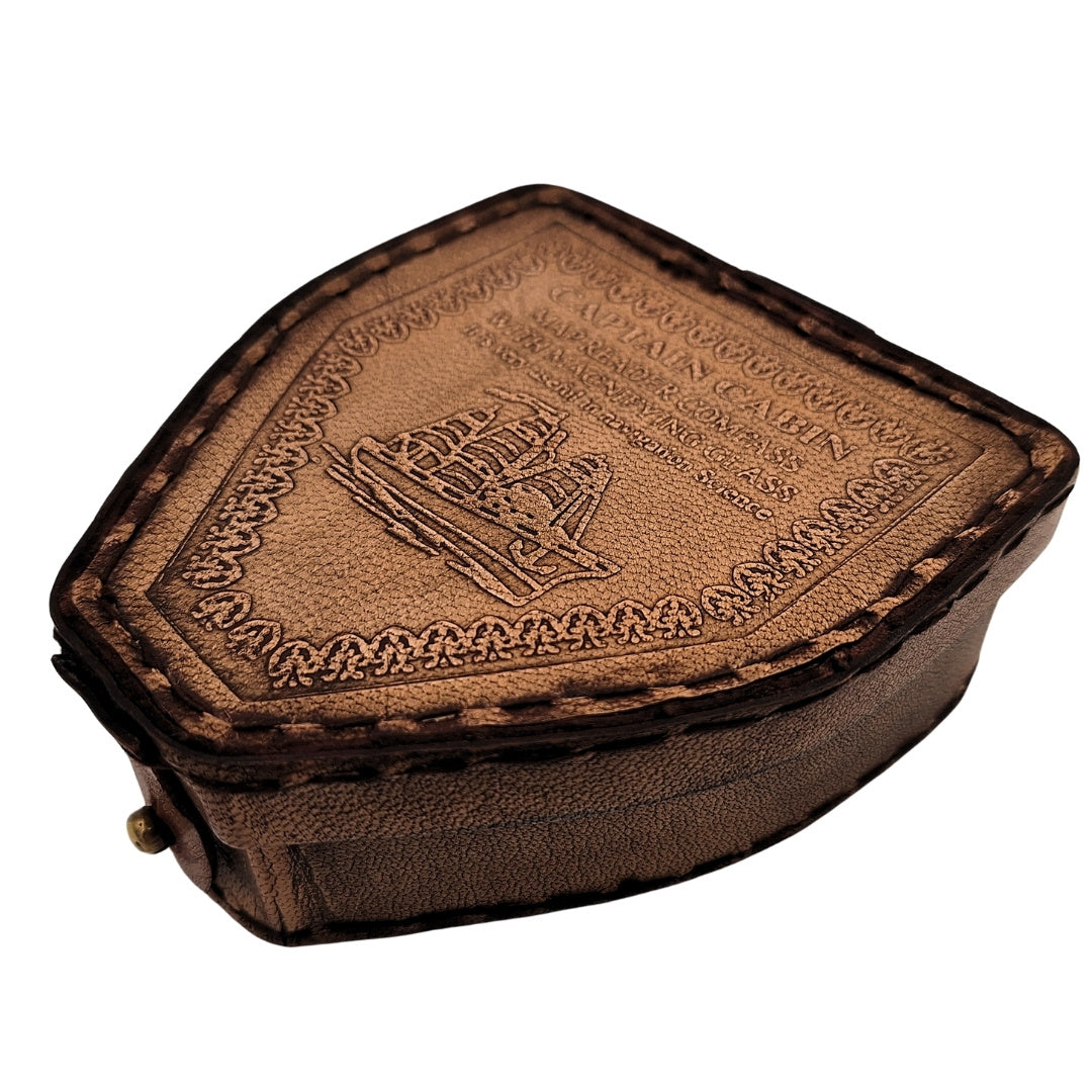 Kompas Wędrowca z Personalizowanym Grawerem w Skórzanym Etui - Mosiężny Retro Gadżet na Prezent, 9,25 cm z Inspirowującym Napisem