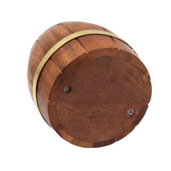 Fából készült hordó persely sárgaréz vasalatokkal