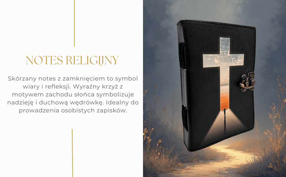 Bőr jegyzetfüzet, vallási kereszt, imakönyv, gravírozással