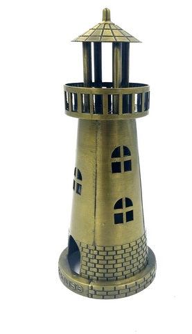 Világítótorony tealight gyertyatartó 18,5 cm antik arany színben, gravírozási lehetőséggel