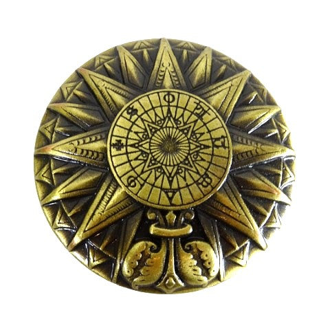 Mosiężny Kompas Solarny Renesansowy z Grawerem - Elegancki Prezent Vintage o Wysokości 4,5 cm i Średnicy 8,5 cm