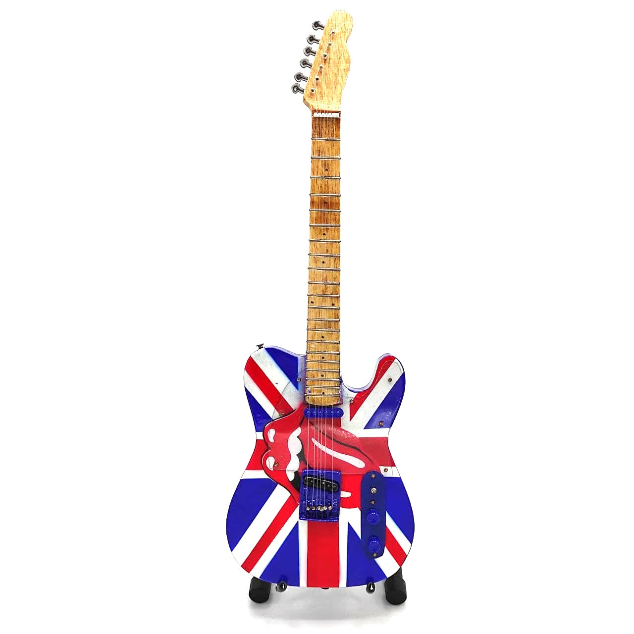 Rolling Stones UK&Tongue MGT-2301B gyűjtői minigitár mahagónifából, gravírozással személyre szabható, ideális ajándék minden alkalomra, magassága 27,5 cm