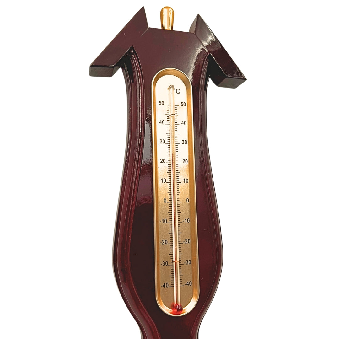 Elegáns 3 az 1-ben időjárás-állomás gravírozással – hőmérő, barométer, higrométer sötét fában, 40cm