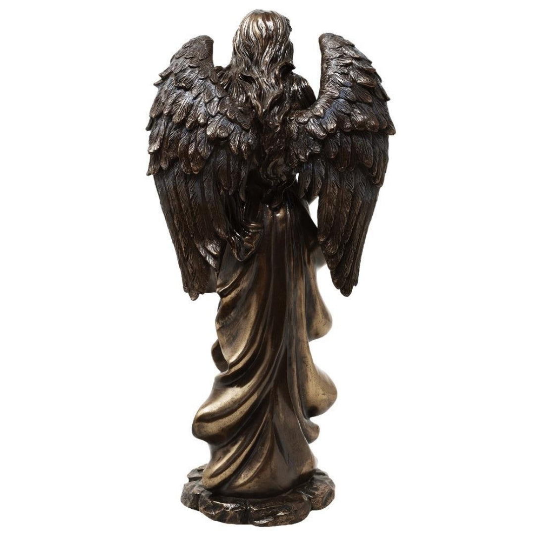 Fortuna, a szerencse és gazdagság istennője figura, 29cm, bőségszaruval - személyre szabott gravírozás ajándékra, elegáns dekoráció gyantakonglomerátumból, barna és réz árnyalatokban