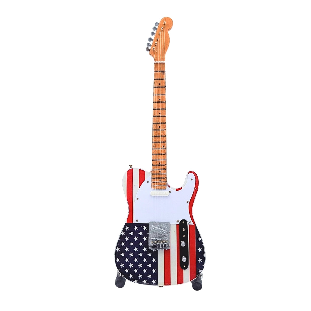 Mini gitara kolekcjonerska MGT-2639 w stylu Bruce Springsteen z możliwością personalizacji grawerem, ręcznie wykonana z mahoniu, idealny prezent dla fana muzyki, wysokość 27,5 cm