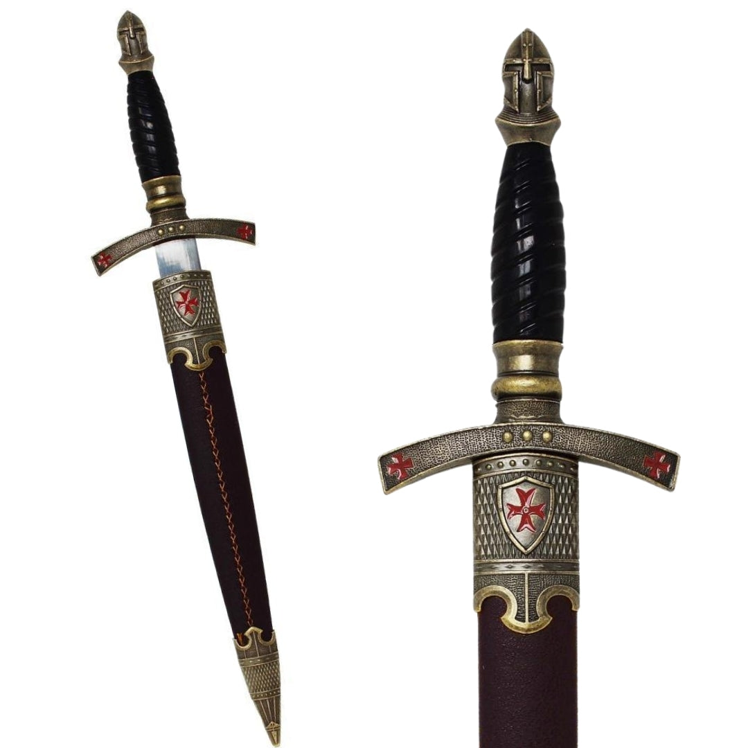 Templomos tőr hüvelyben, dekoratív, gravírozással – nemesacél replika, 40 cm
