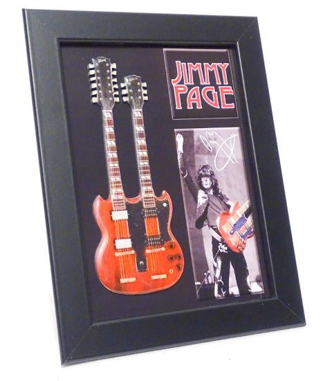 Mini gitara double neck w stylu Jimmy Page FMG-011 z możliwością personalizacji grawerem, idealna na prezent - drewniana ramka 1,3cm x 16cm x 21,4cm, stalowa konstrukcja