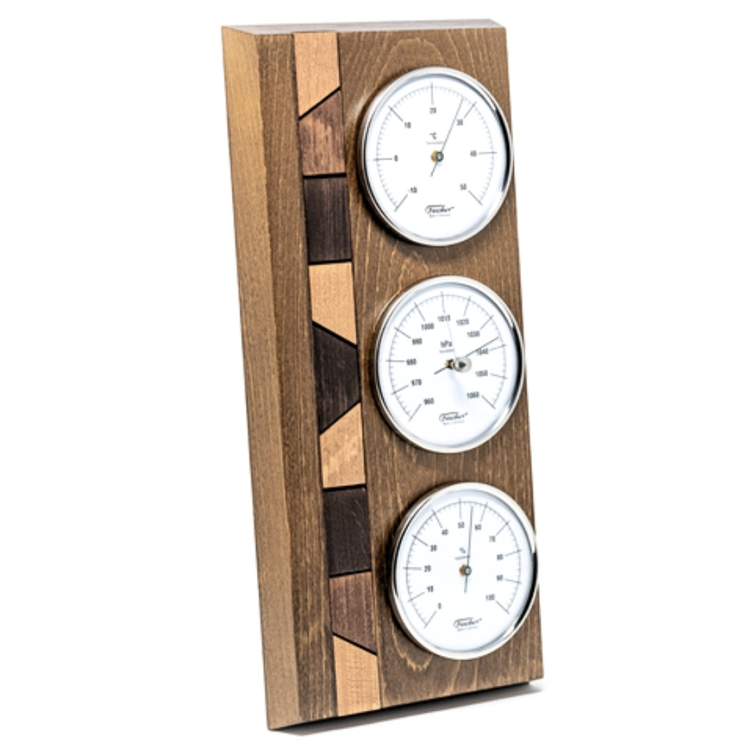 Fischer 9171-31 időjárás-állomás barométerrel, higrométerrel és hőmérővel fa talpon, személyre szabható gravírozási opcióval