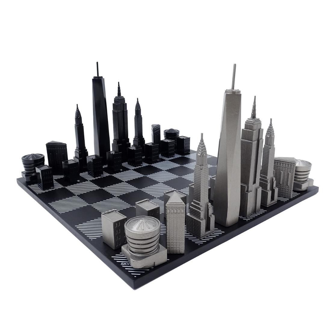 Dizájner Skyline New York sakk rozsdamentes acélból – NY
