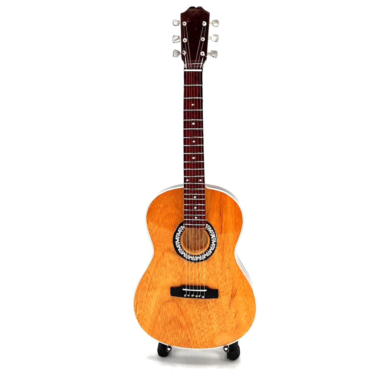 Mini klasszikus gitár gravírozással - fa mahagóni dekoráció, 25 cm
