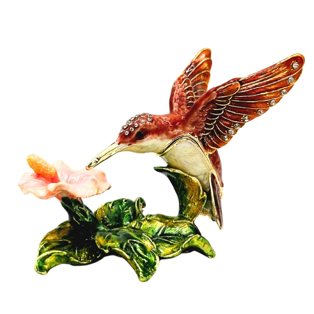 Exkluzív kolibris ékszerdoboz kristályokkal, személyre szabott gravírozás, fém, 8x5.5x7 cm