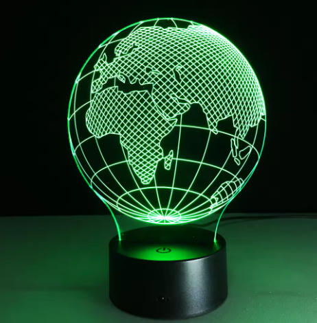 LED Földgömb lámpa 7 fényszínnel, gravírozással személyre szabható, ideális ajándék utazóknak, magasság 17 cm, USB-kábel