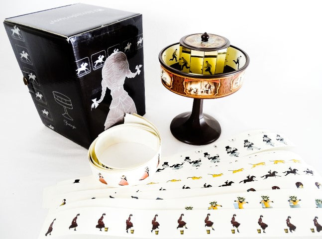 Miniatűr praxinoszkóp, XIX. századi mozi, gravírozással személyre szabható