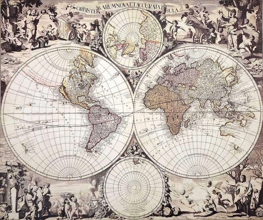Mapa Świata 1686r. - G. Valck reprint z możliwością personalizacji grawerem - Idealny prezent dla historyka i podróżnika - Wymiary 56,5 x 47,5 cm
