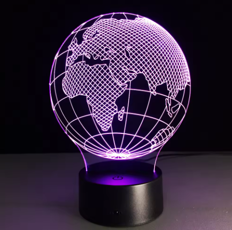 LED Földgömb lámpa 7 fényszínnel, gravírozással személyre szabható, ideális ajándék utazóknak, magasság 17 cm, USB-kábel