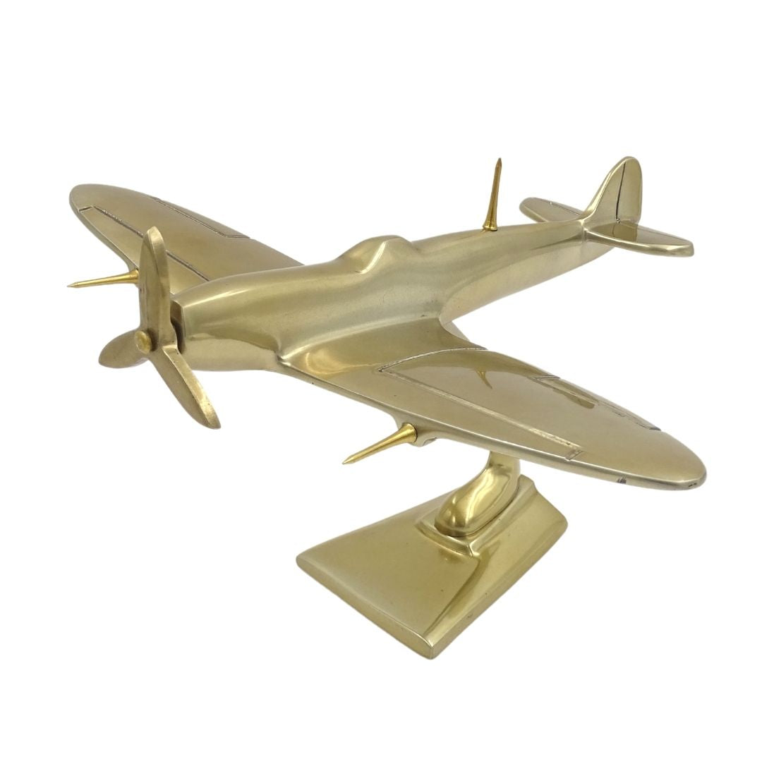 Model myśliwca Spitfire z aluminium w kolorze złotym, z możliwością personalizacji grawerem