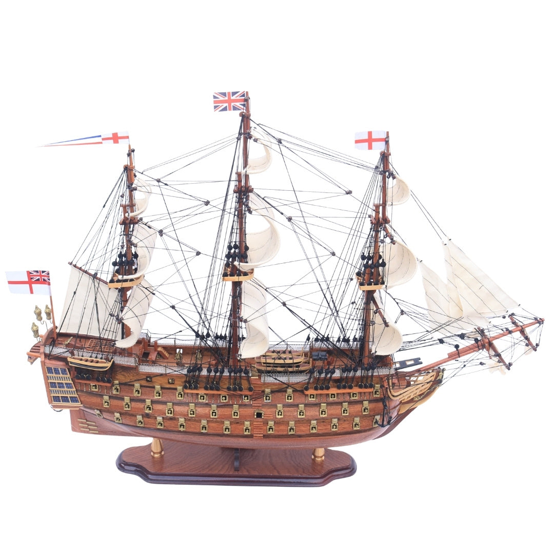 Exkluzív nagy HMS Prince hadihajó vitorláshajó-modell, 94cm, személyre szabható gravírozással