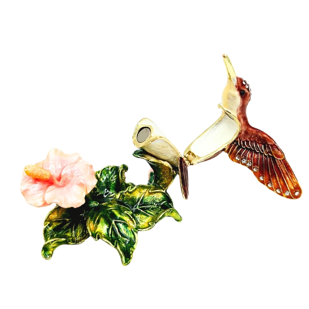 Exkluzív kolibris ékszerdoboz kristályokkal, személyre szabott gravírozás, fém, 8x5.5x7 cm