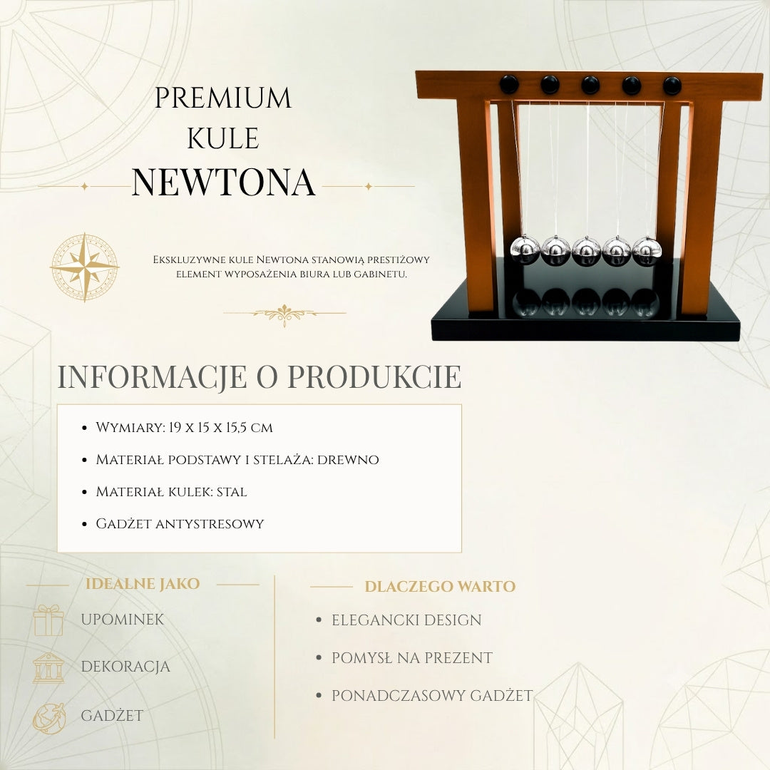 Elegáns nagy prémium Newton-golyók fa talpon, gravírozási lehetőséggel
