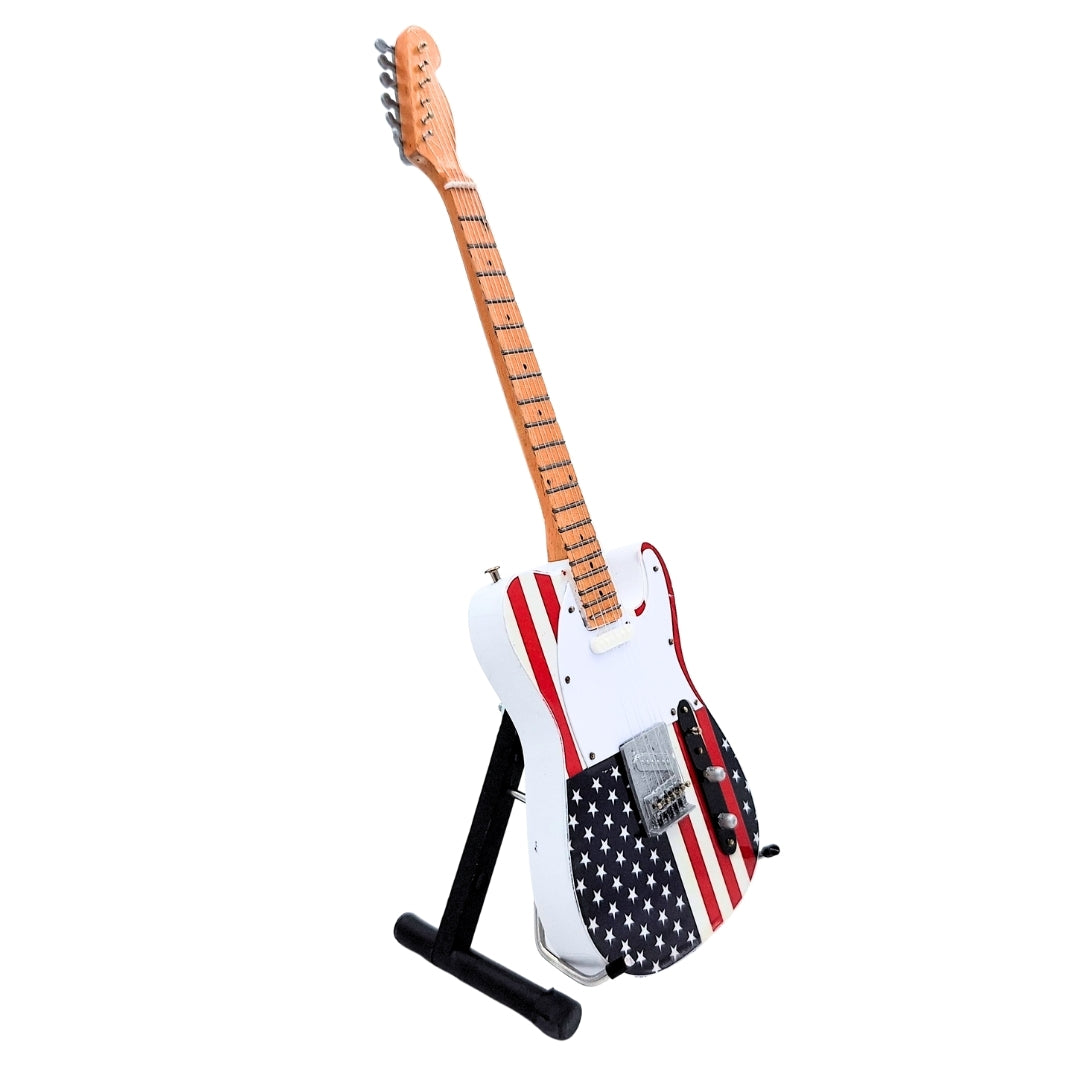 Bruce Springsteen stílusú MGT-2639 gyűjtői mini gitár, gravírozással személyre szabható, kézzel készült mahagóniból, ideális ajándék zenerajongóknak, magasság 27,5 cm