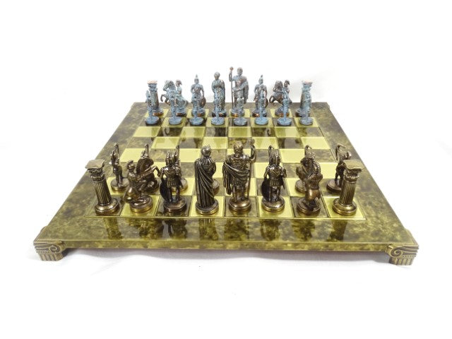 Íjászok sárgaréz sakk 44x44cm személyre szabható gravírozási lehetőséggel – luxusajándék a mitológia és a stratégia kedvelőinek, kiváló minőségű, kézzel készített figurák