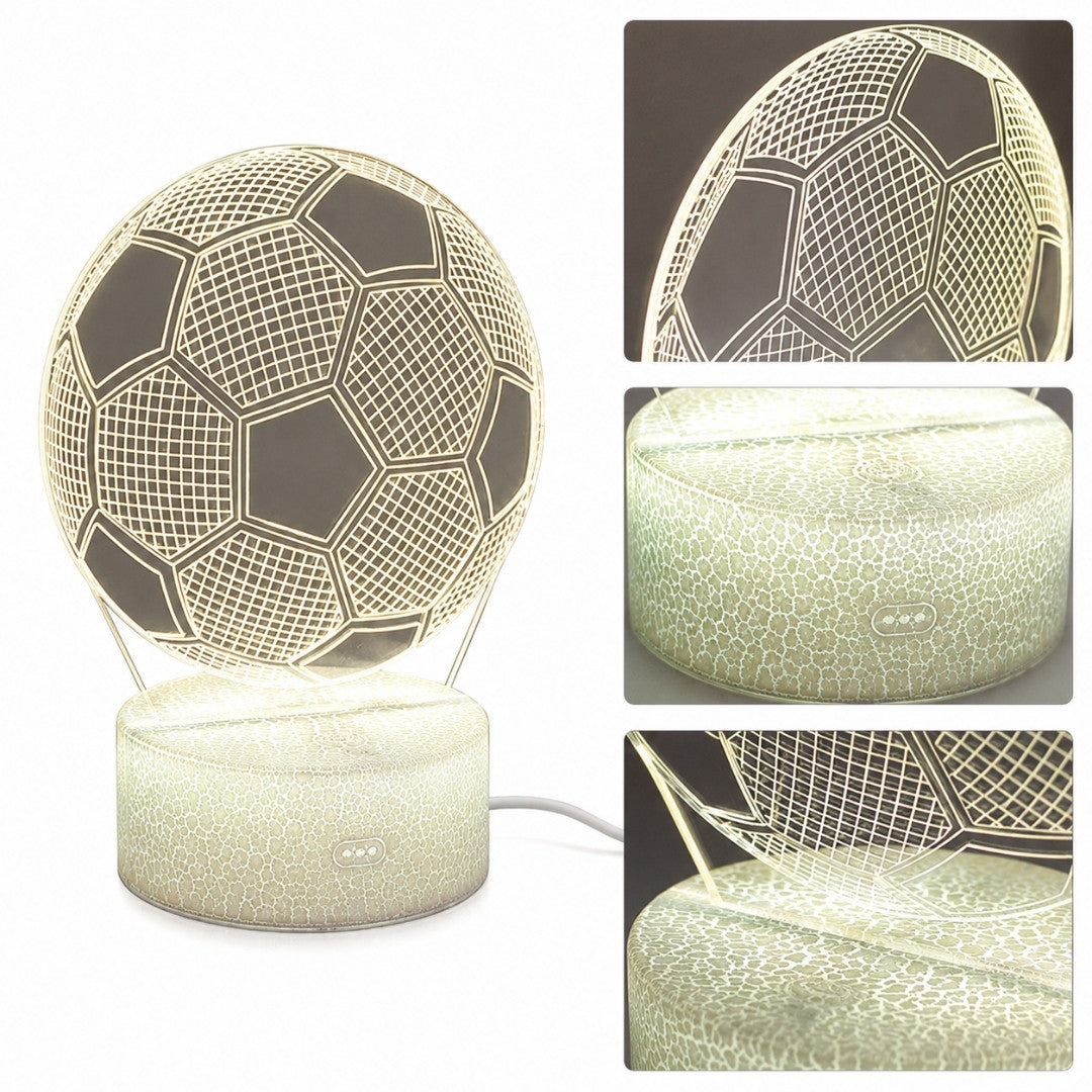 Focilabda éjjeli lámpa gravírozással személyre szabható kivitelben - Ideális ajándék a futball szerelmeseinek - 17 cm magas - 3 választható szín - USB-tápellátás vagy 3 AAA elem
