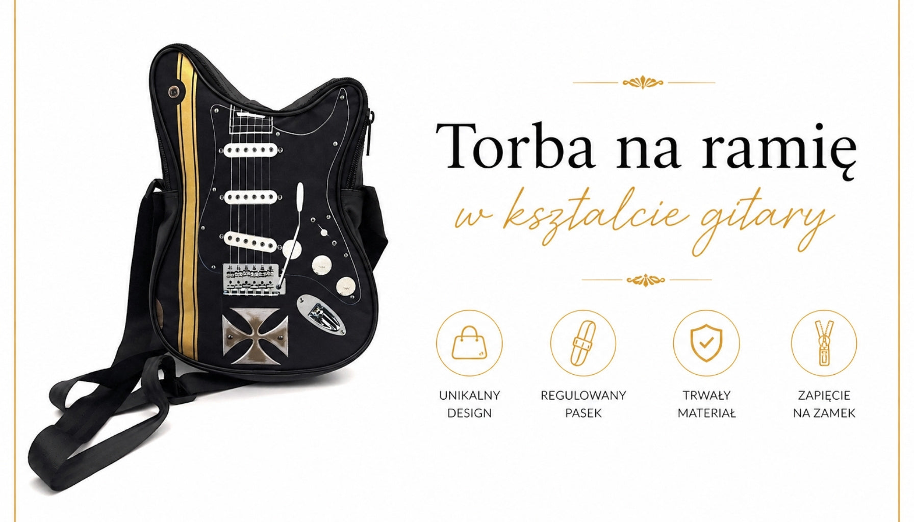 Torba na ramię w kształcie gitary z krzyżem maltańskim - Personalizowany prezent dla gitarzysty
