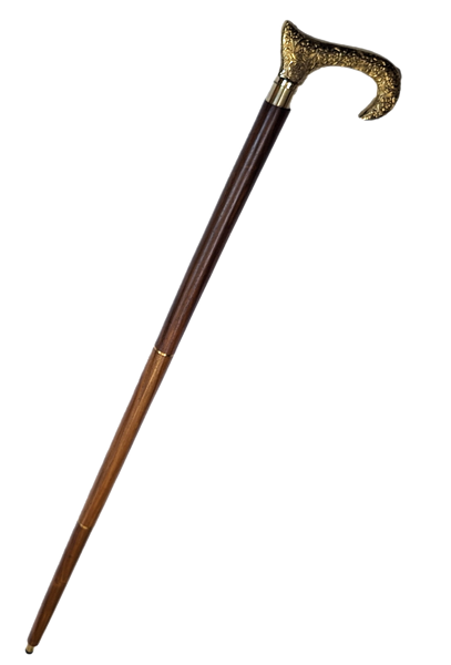 Fa sétabot aranyszínű markolattal - összecsukható - elegáns ajándék gravírozásos személyre szabási lehetőséggel - 91,5 cm, barna, sárgaréz fogantyúval
